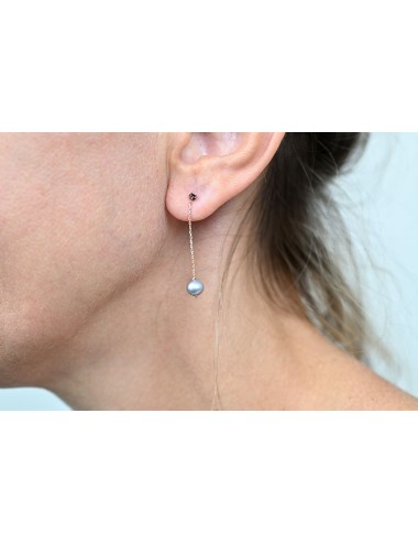 Boucles d’oreilles pendantes perles grise traitées - Or jaune ou rose 750 millièmes (18 carats)