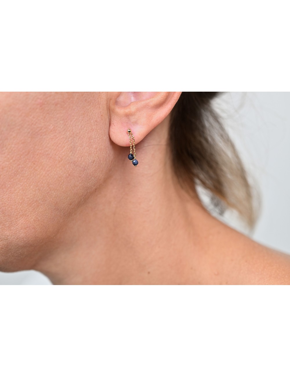 Boucles d’oreilles double saphirs en suspension - Or jaune 750 millièmes (18 carats)