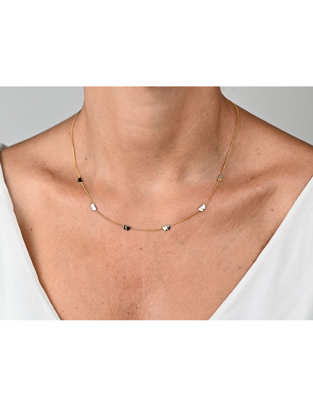 Collier duo de cœurs - Or Bicolore 375 millièmes (9 carats)