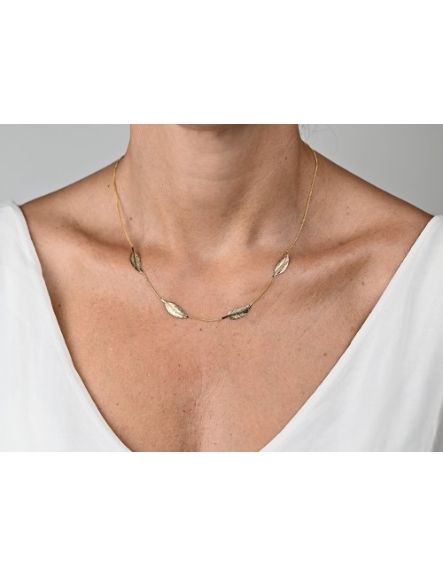 Collier grandes plumes - Or Jaune, Blanc ou Bicolore 375 millièmes (9 Carats)