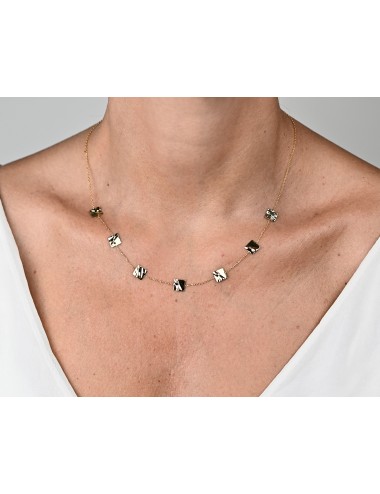 Collier de carrés lumineux froissés - Or Jaune 750 millièmes (18 Carats)