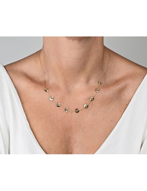 Collier de ronds froissés et ajourés - Or Jaune ou Or Blanc 375 millièmes (9 Carats)