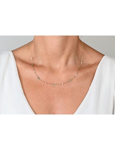 Collier plumes d'or et perles d'eau douce - Or Jaune ou Or Blanc 375 millièmes (9 Carats)