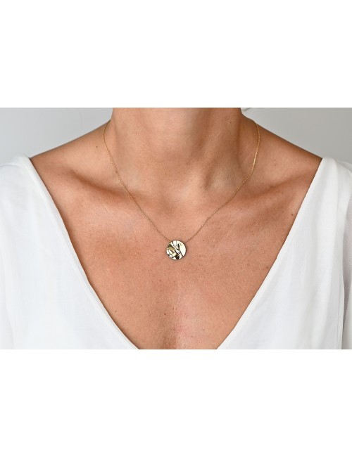 Collier l'unique grand rond froissé - Or Jaune ou Or Blanc 375 millièmes (9 Carats)