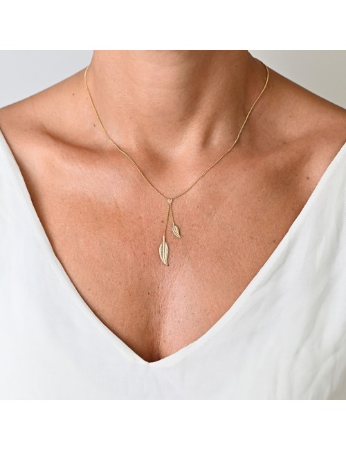 Collier plumes suspendues - Or jaune ou blanc 375 millièmes (9 carats)