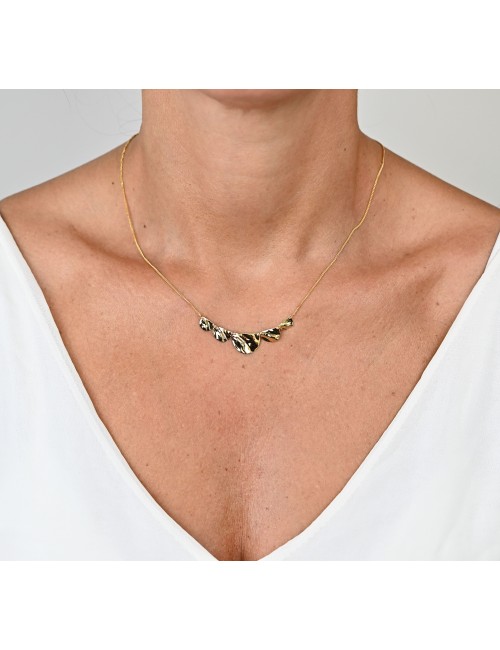 Collier cinq demi ronds reflets froissés - Or jaune ou blanc 375 millièmes (9 carats)