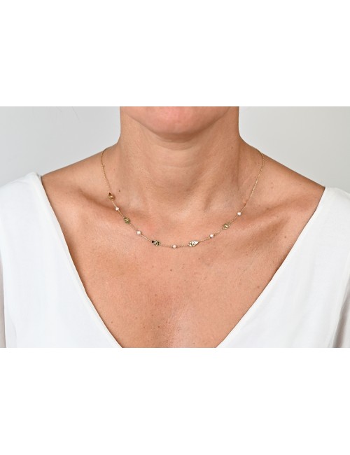 Collier harmonie nacrée et froissée - Or jaune ou blanc 375 millièmes (9 carats)
