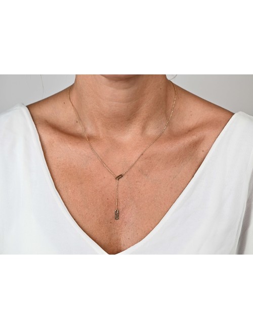 Collier pistes organiques en Y - Or jaune ou blanc 375 millièmes (9 carats)