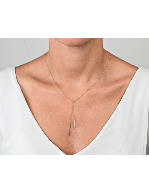 Collier fils grunges Tricolore en Y - Or 750 millièmes (18 carats)
