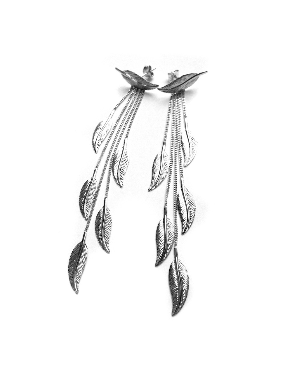 Boucles d'oreilles pluie de moyennes plumes d'or - Or Jaune ou Or Blanc 375 millièmes (9 Carats)