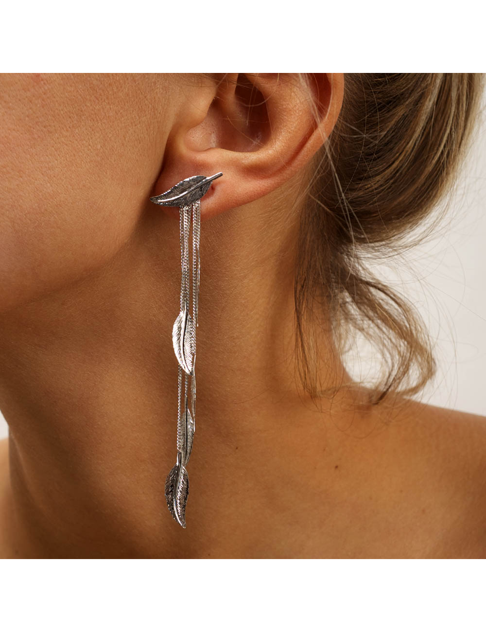 Boucles d'oreilles pluie de moyennes plumes d'or - Or Jaune ou Or Blanc 375 millièmes (9 Carats)