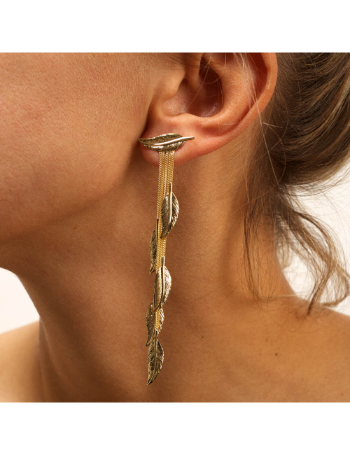 Boucles d'oreilles pluie de moyennes plumes d'or - Or Jaune ou Or Blanc 375 millièmes (9 Carats)