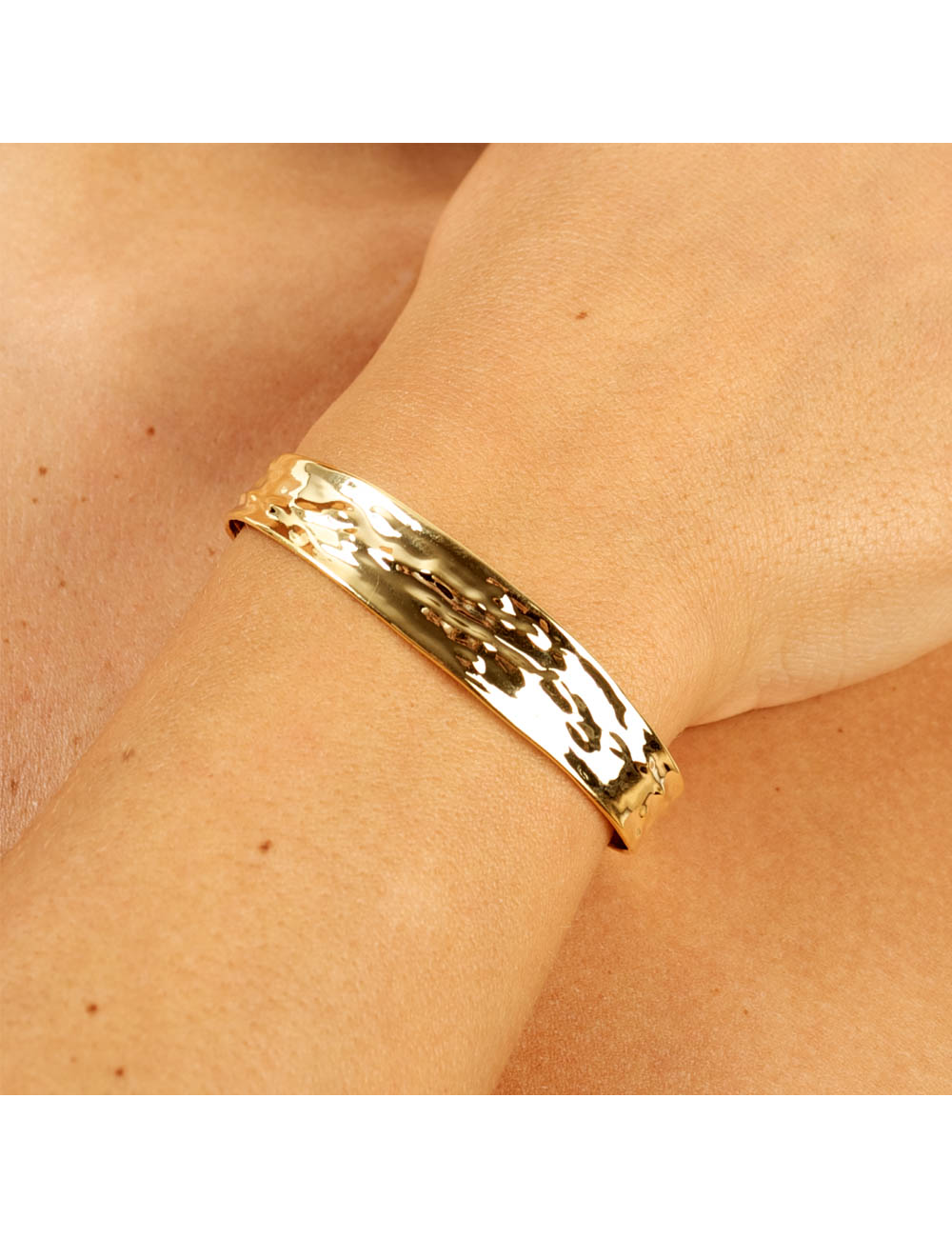 Bracelet flux solaire en jonc froissé - Or Jaune ou Or Blanc 375 millièmes (9 Carats)